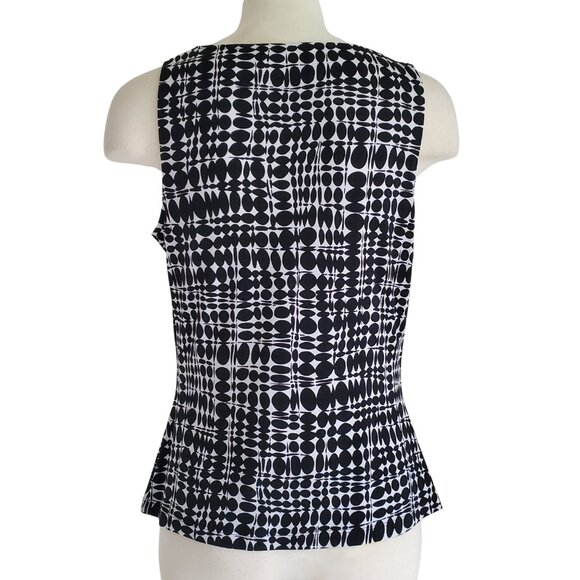 Calvin Klein Mod Print BW Drape Neck Sleeveless Blouse Great for Under Suit - Picture 3 of 10
